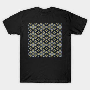 Light yellow and blue retro geometrical floral pattern T-Shirt